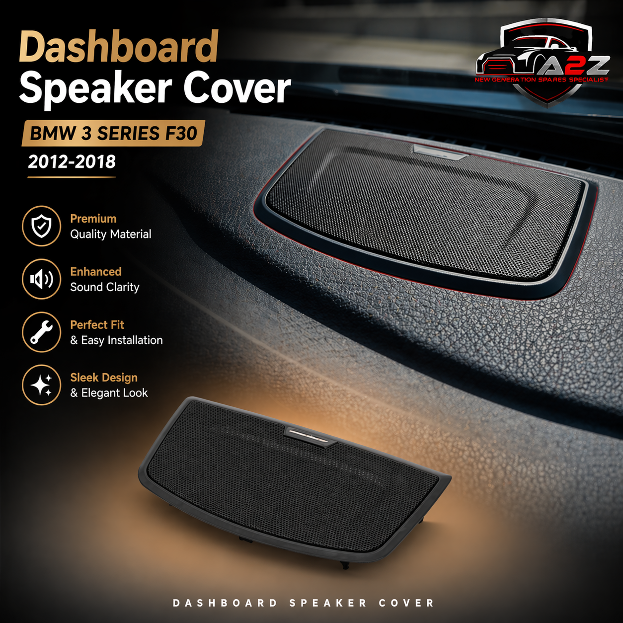 Black Dashboard Speaker Cover 51459239291 Compatible With BMW 3 SERIES F30 2012-2018