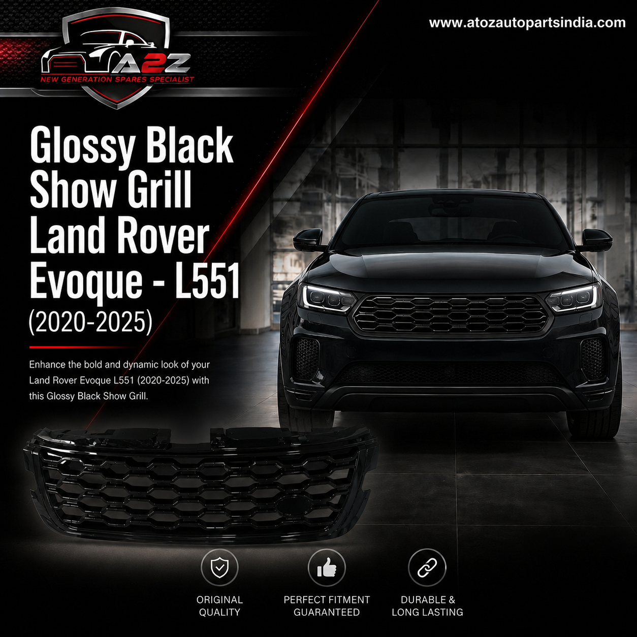 Glossy Black Show Grill LR155545 Compatible With Land Rover Range Rover Range Rover Evoque - L551 (2020-2025) Tag No.67
