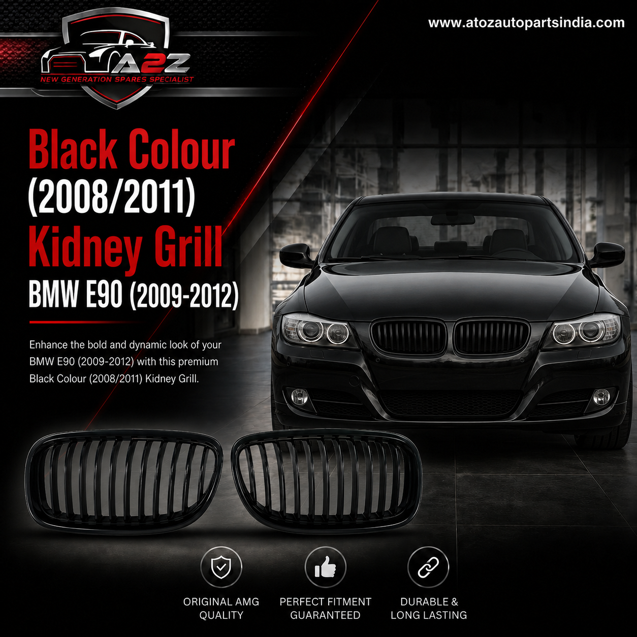 Black Colour (2008/2011)  Kidney Grill Set 51137201967 (R.H/L.H)Same Compatible With BMW 3 Series E90Tag 22