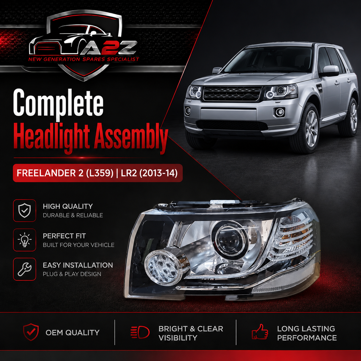 Complete Headlight Assy Right LR039793 & Left LR039784 Compatible With FREELANDER 2 (L359) | LR2  (2013-14)Tag No.06