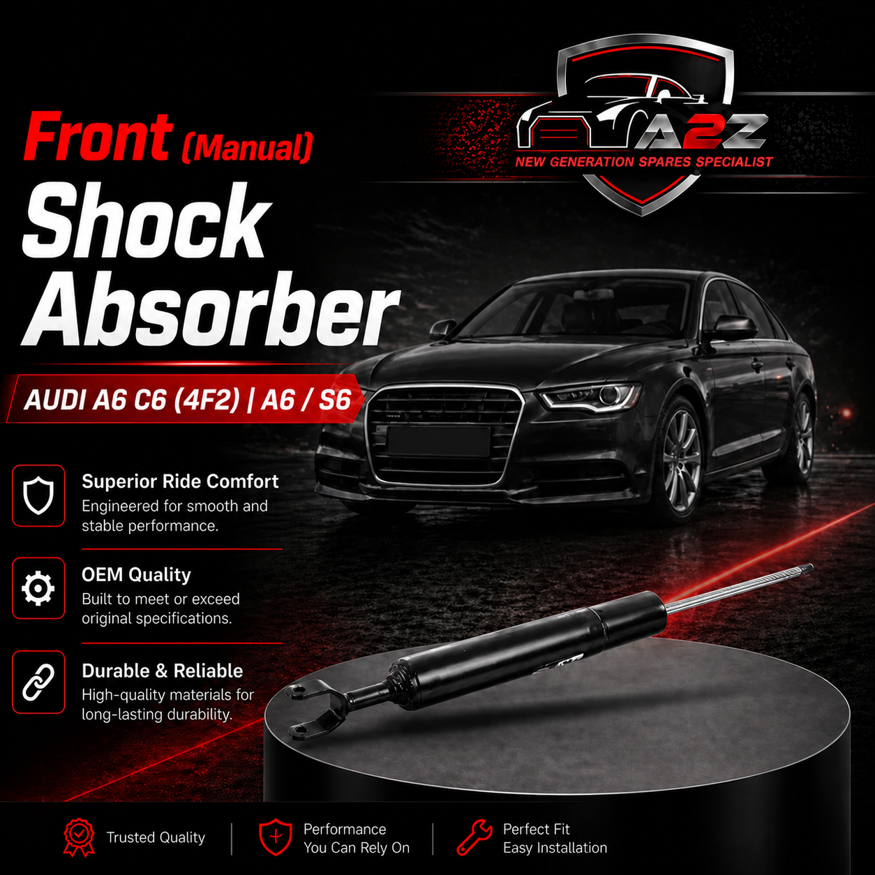 Front (Left & Right Same) Shock Absorber 4F0413031AR Compatible With AUDI A6 C6 (4F2) | A6 / S6 (1 Set)