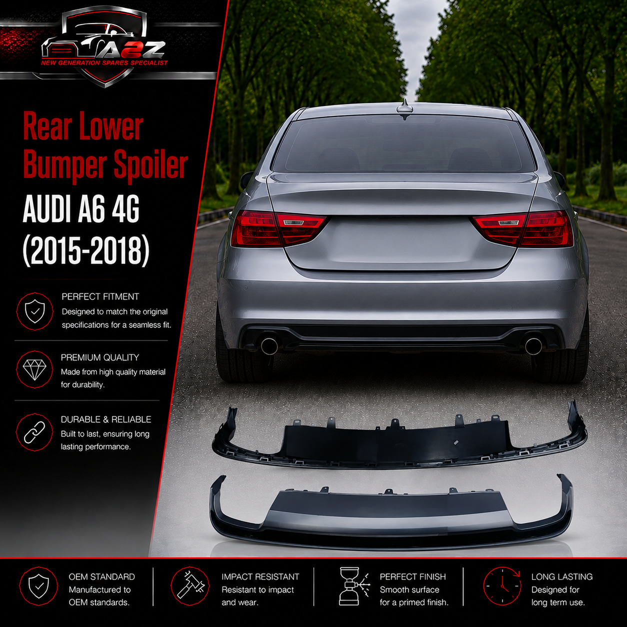Rear Lower Bumper Spoiler 4G807833B Compatible With AUDI A6 4G (2015-2018) Tag No.223