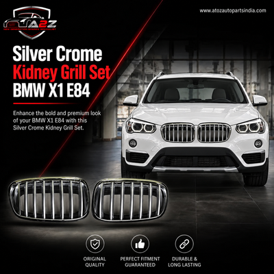 Silver Crome Kidney Grill Set 51112993307=L.H & 51112993308=R.H Compatible With BMW = X1 E84Tag 27