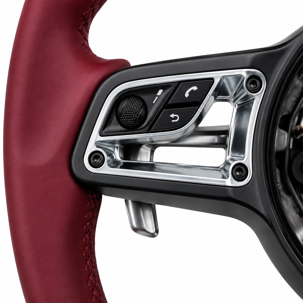 Burgundy Smooth Leather Steering Wheel Compatible With Porsche All Models