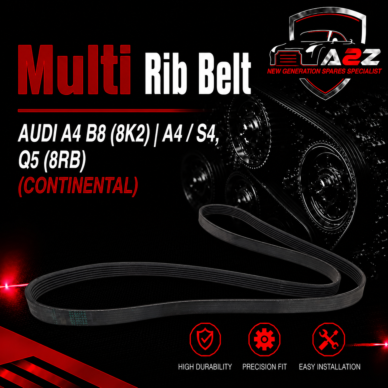 Multi RIB Belt 6PK1590 06H903137C 044260849B 06B903137D 06B903137C Compatible With AUDI A4 B8 (8K2) | A4 / S4, Q5 (8RB) (CONTINENTAL) Tag no :44