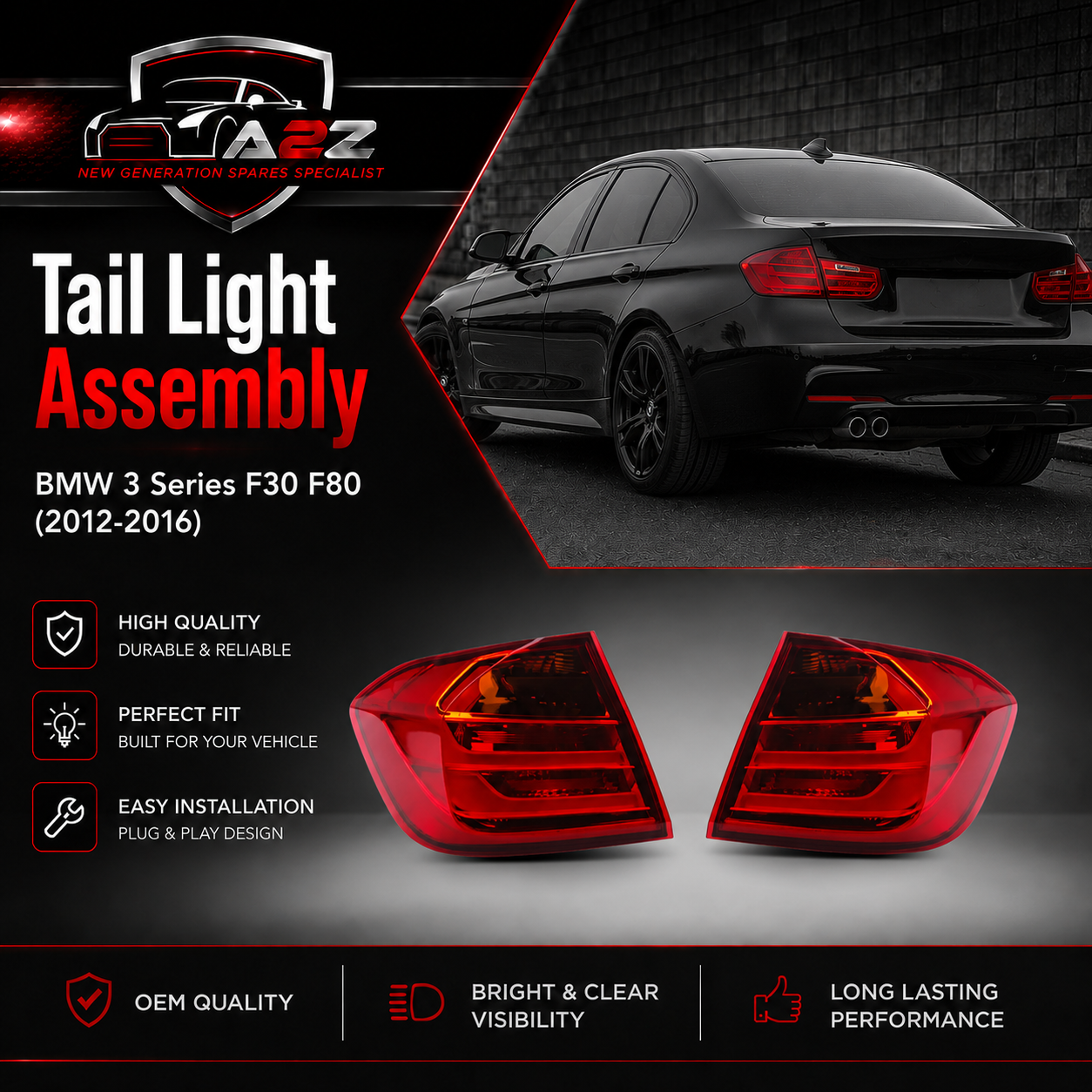 Tail Light Rear Lamp Compatible With BMW 3 Series F30 F80 (2012-2016) Tail Light Rear Lamp Left 63217312845 & Right 63217312846 Tag-TLB-54