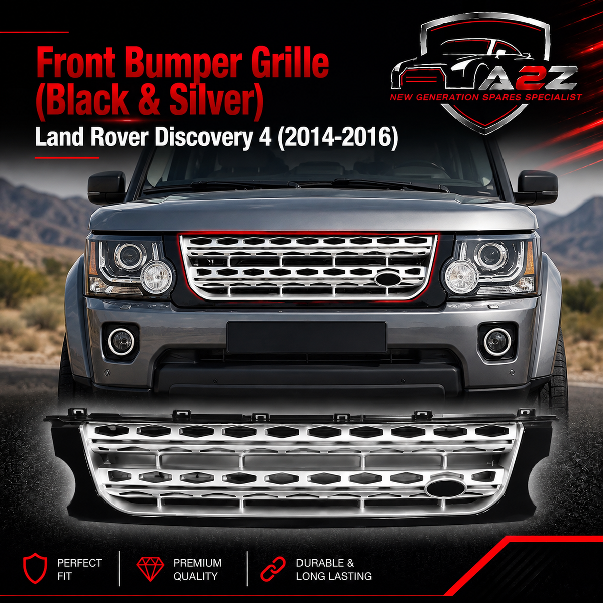 Front Bumper Grille (Black & Silver) LR051299 Compatible With Land Rover Discovery 4 (2014-16)