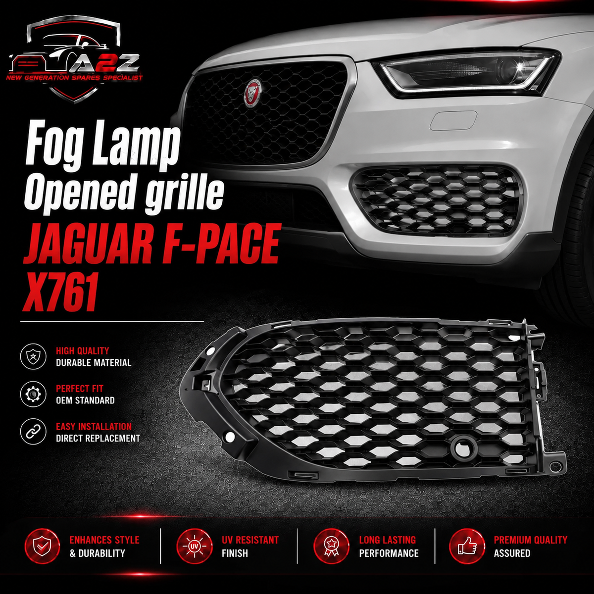 Fog Lamp Opened grille Right T4A6215 Compatible With JAGUAR F-PACE (X761) No.608