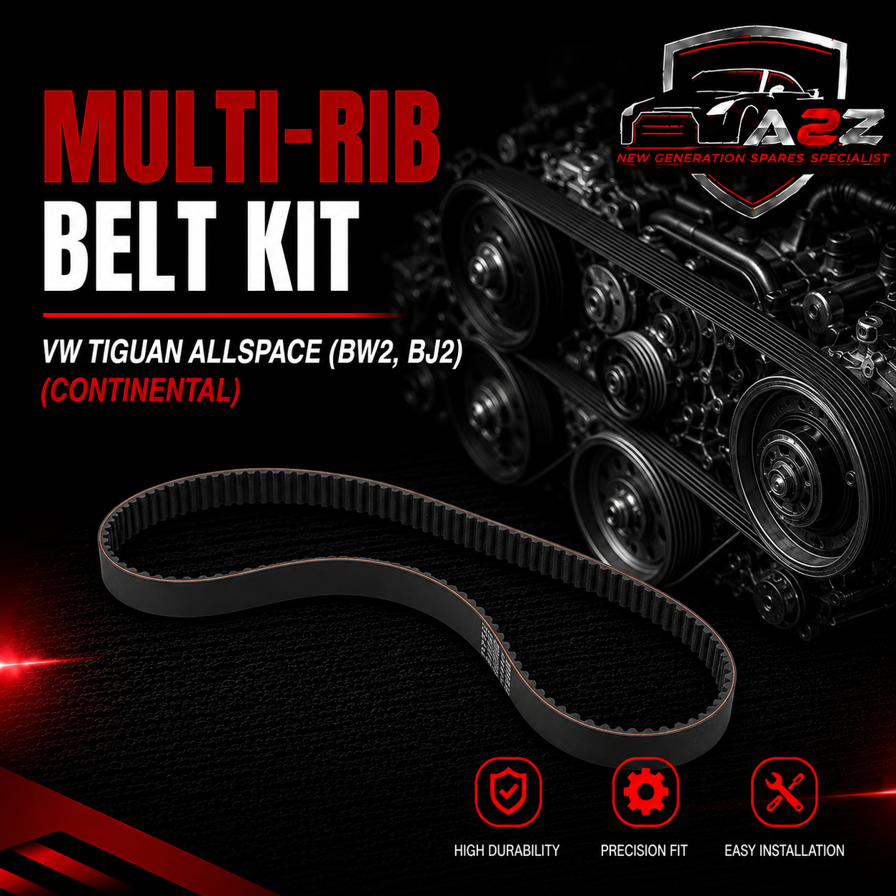 MULTI-RIB BELT KIT 6PK1130K3 Compatible With VW TIGUAN ALLSPACE (BW2, BJ2) (CONTINENTAL)