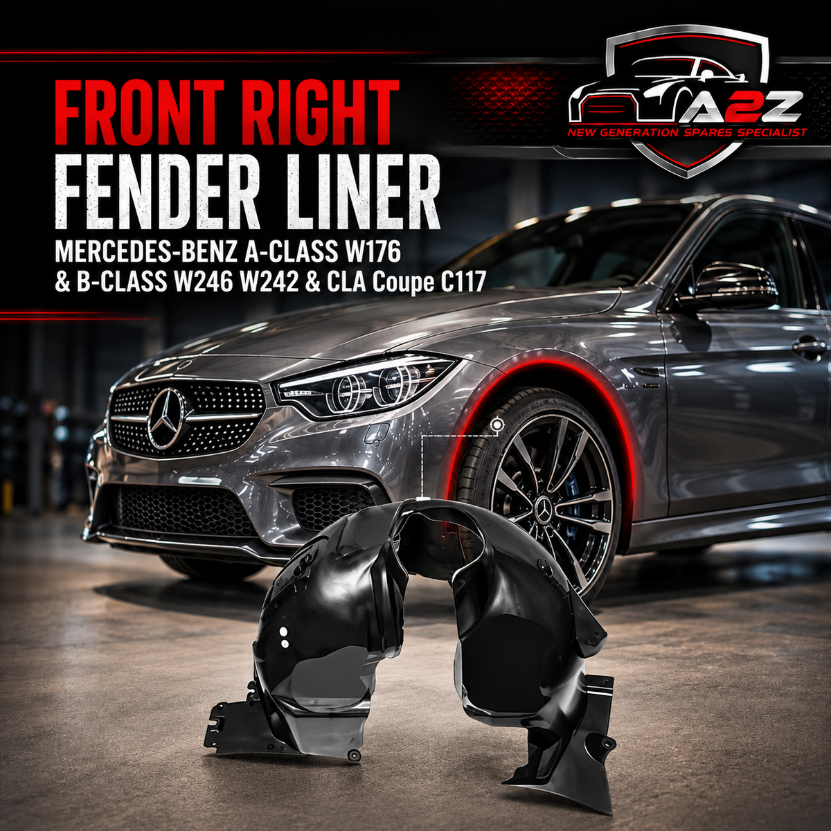 Front Right Fender Liner A2466900200 A2466900930 Compatible With MERCEDES-BENZ A-CLASS W176 & B-CLASS W246 W242 & CLA Coupe C117 Tag-FEM-19
