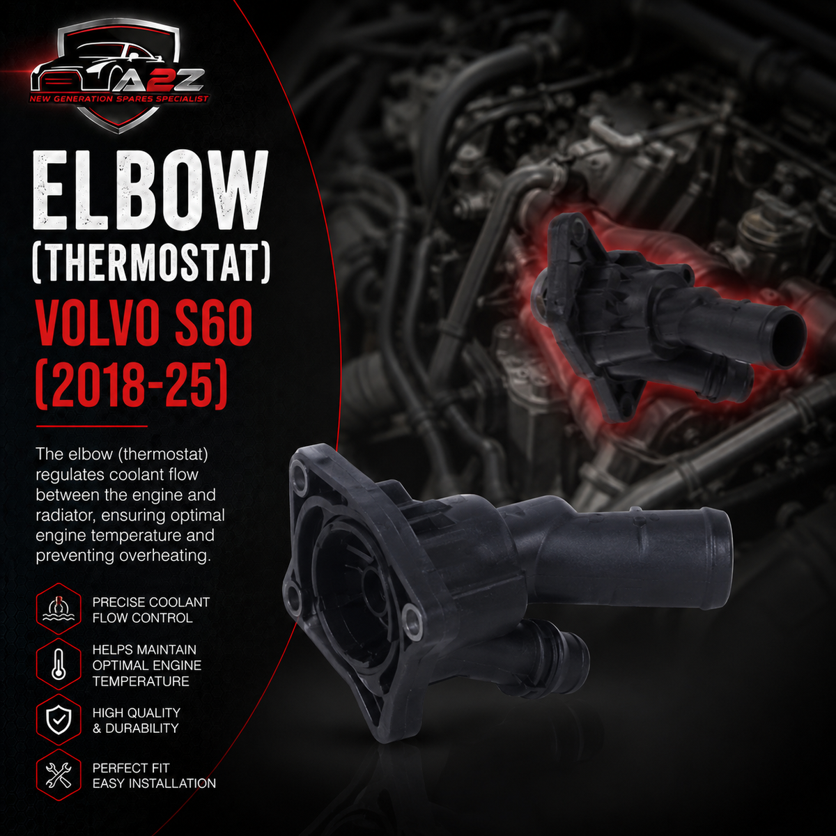 Elbow (Thermostat) 31686046 31474800 31293767 Compatible With VOLVO S60 II 134 Tag-E-115