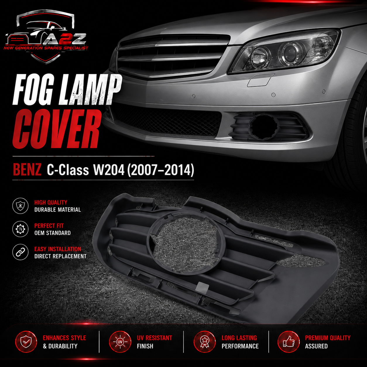 Fog Lamp Cover Left 2048850123 & Right 2048850223 A2048850123 A2048850123 Compatible with Mercedes-Benz C-Class W204 (2007–2014) Tag No.254