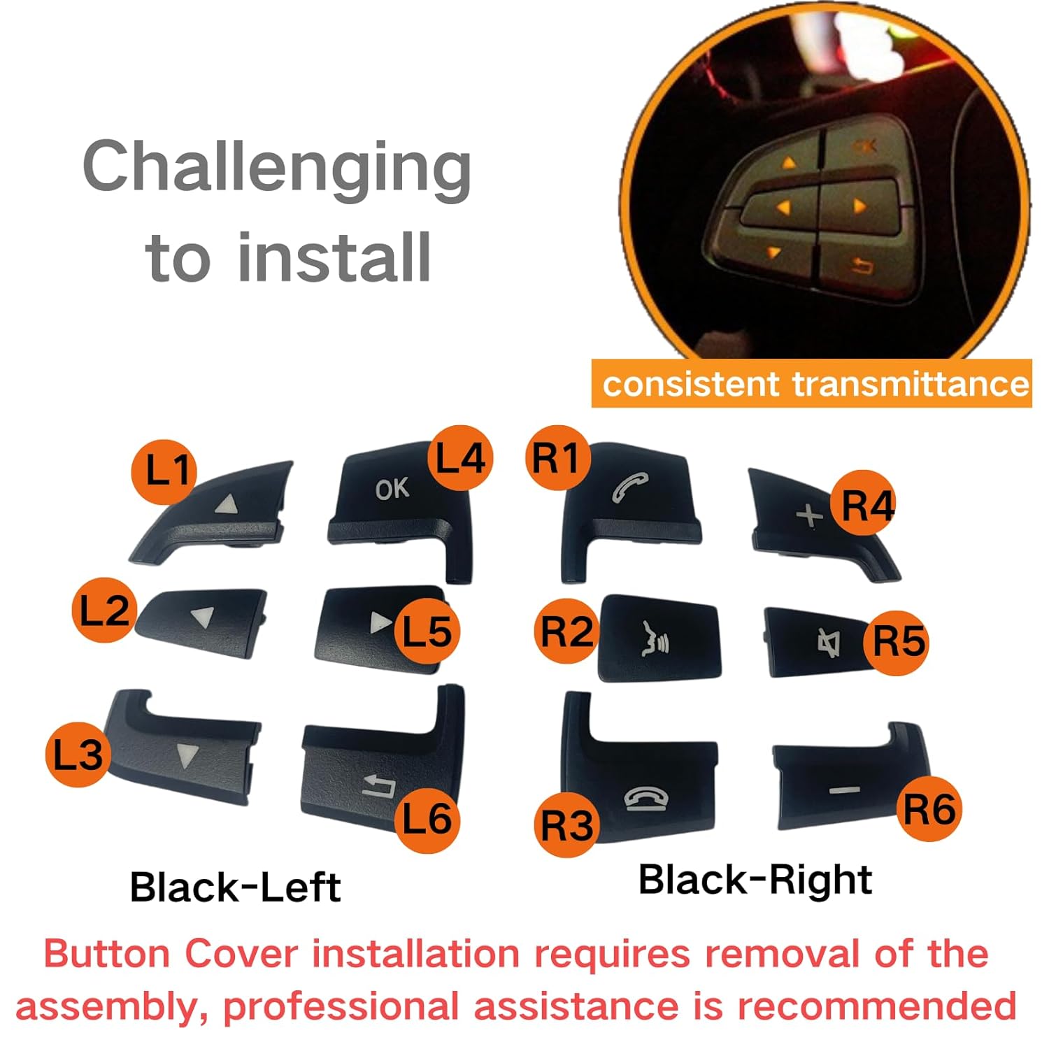 Steeromg wheel buttons Black Left:A09990506009107  Black Right:A09990507009107 Compatible With Mercedes Benz A/B/CLA/CLS/GLA/SL/SLC/GLS/GLE  W166 W156 W246 W176 W117 W218 W231 W172 W292