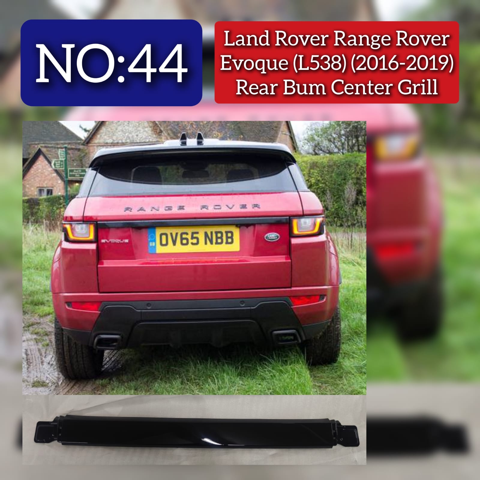 Rear Bumper Center Grill Compatible With Land Rover Range Rover Evoque (L538) (2016-2019) Tag No.44
