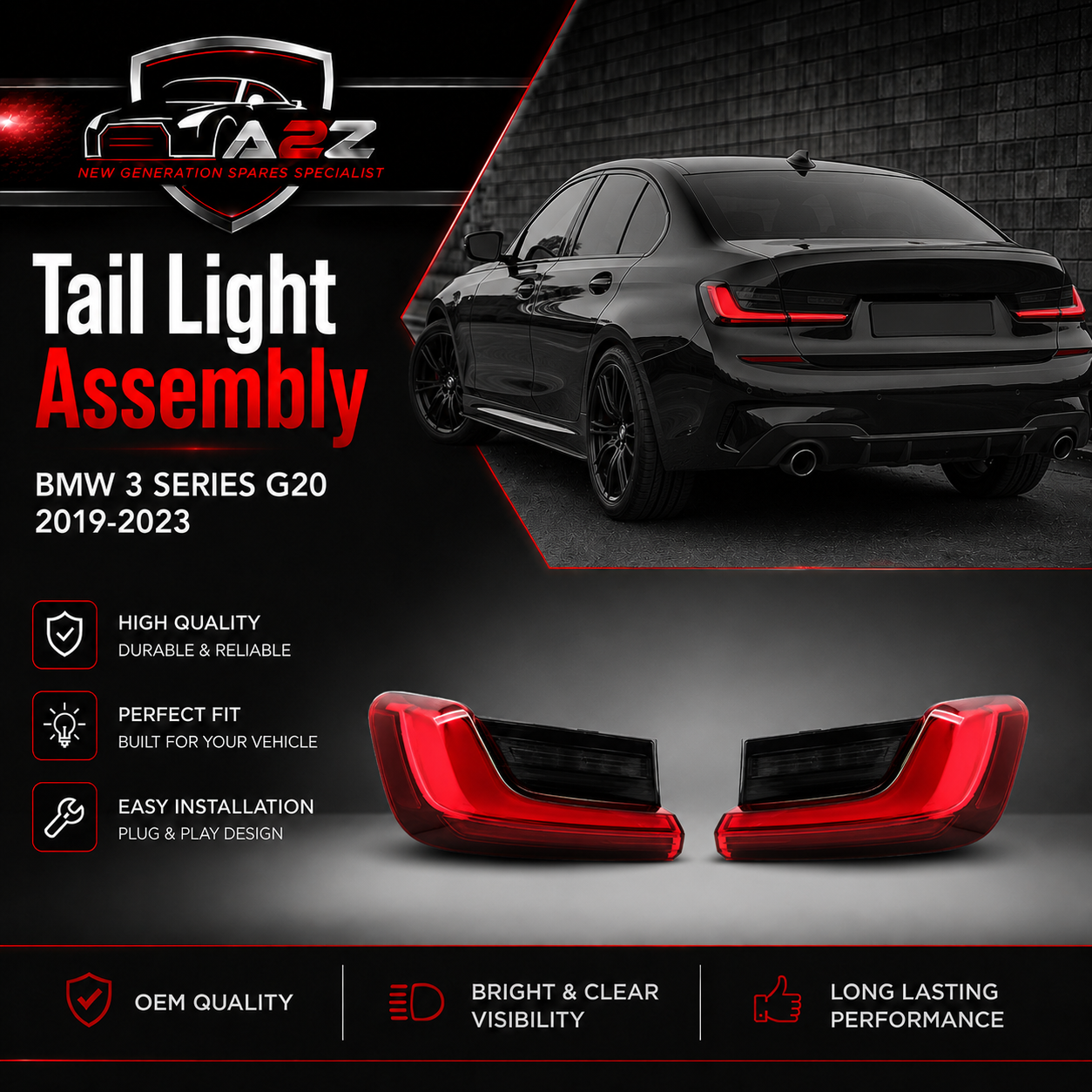 Tail Light Rear Lamp Compatible With BMW 3 Series G20 Tail Light Rear Lamp Left 63217420499 & Right 63217420500
