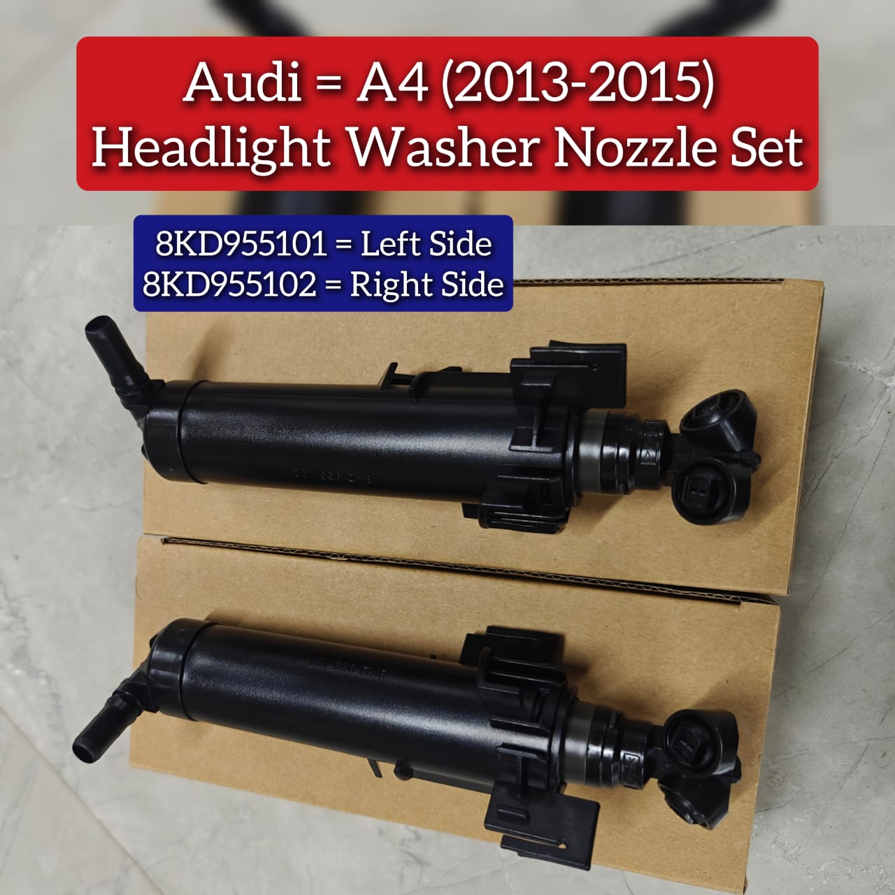 Headlight Washer Nozzle Left 8KD955101 & Right 8KD955102 Compatible With Audi A4 (2013-2015)