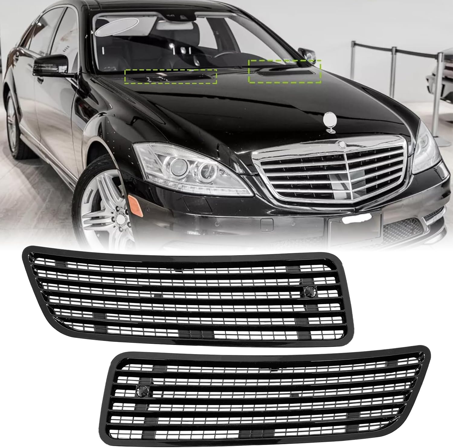 Hood Air Vent Grille Cover Set Left 2218800305 & Right 2218800205 Compatible With MERCEDES BENZ S-CLASS (W221)