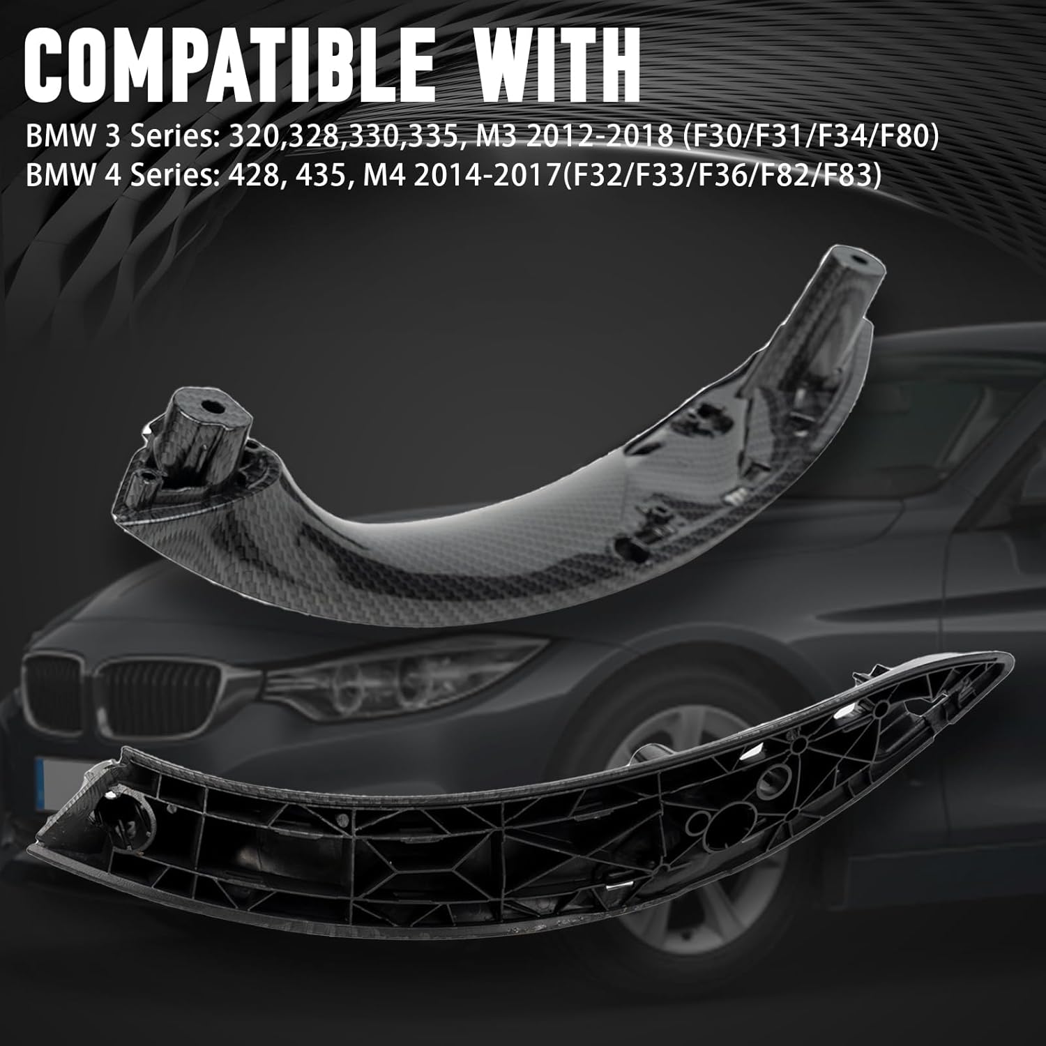 Inner Door Pull Handle Set Carbon Fiber Front Left 51417279311 Front Right51417279312 Rear Left 51427281465  Rear Right 51427281466 Compatible With BMW 3 Series F30 F31 F35