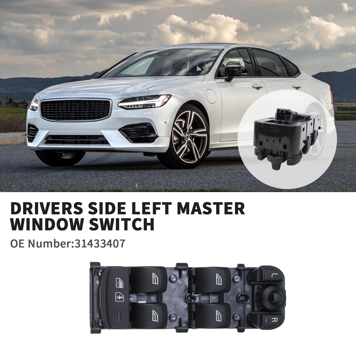 Drivers Side Left Master Window Switch 31433407 Compatible With Volvo XC60