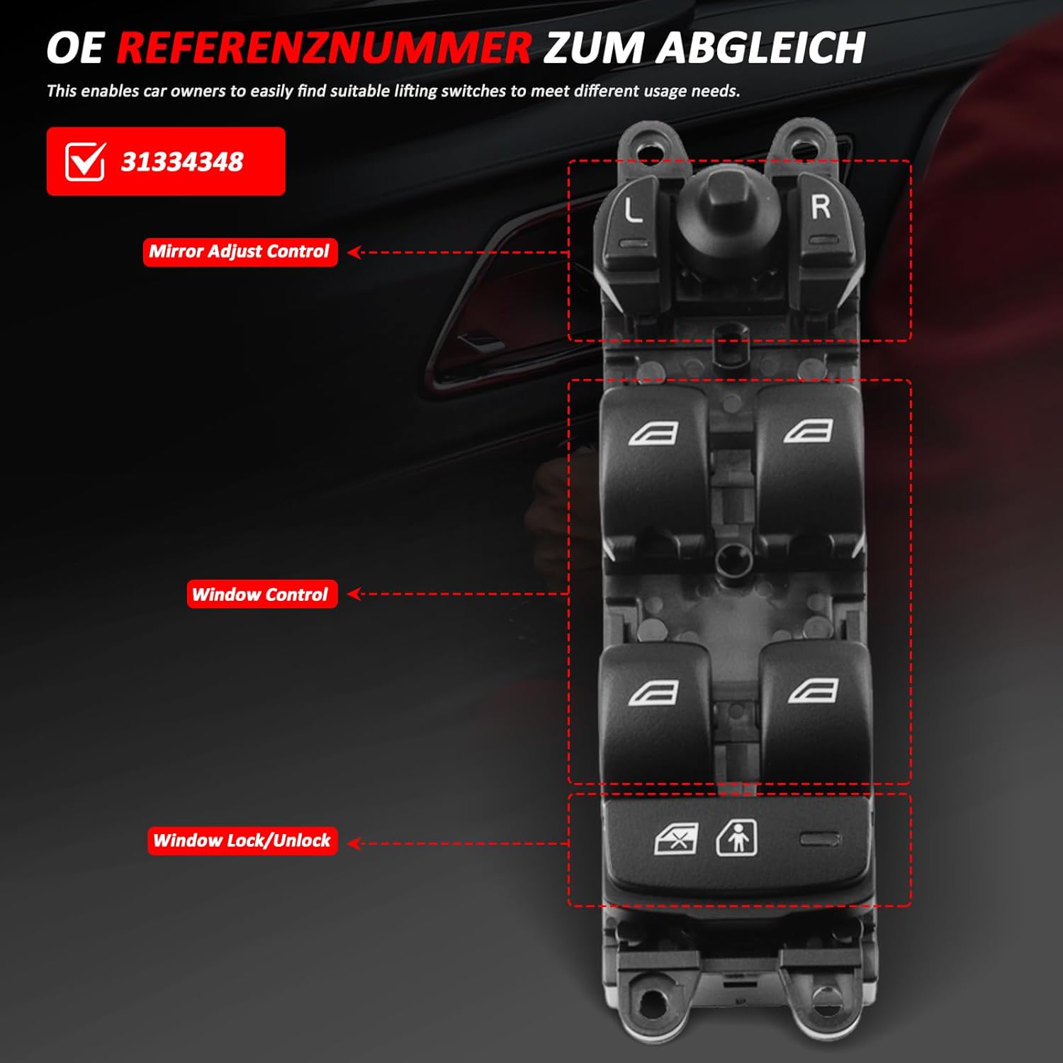 Front Right Power Window Control Switch 31272011 31334348 S60 XC60