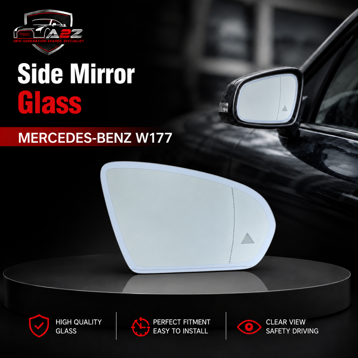 Side Mirror Glass Set Left 0998101901 Right 0998102001 Compatible With MERCEDES-BENZ A-Class (W177)