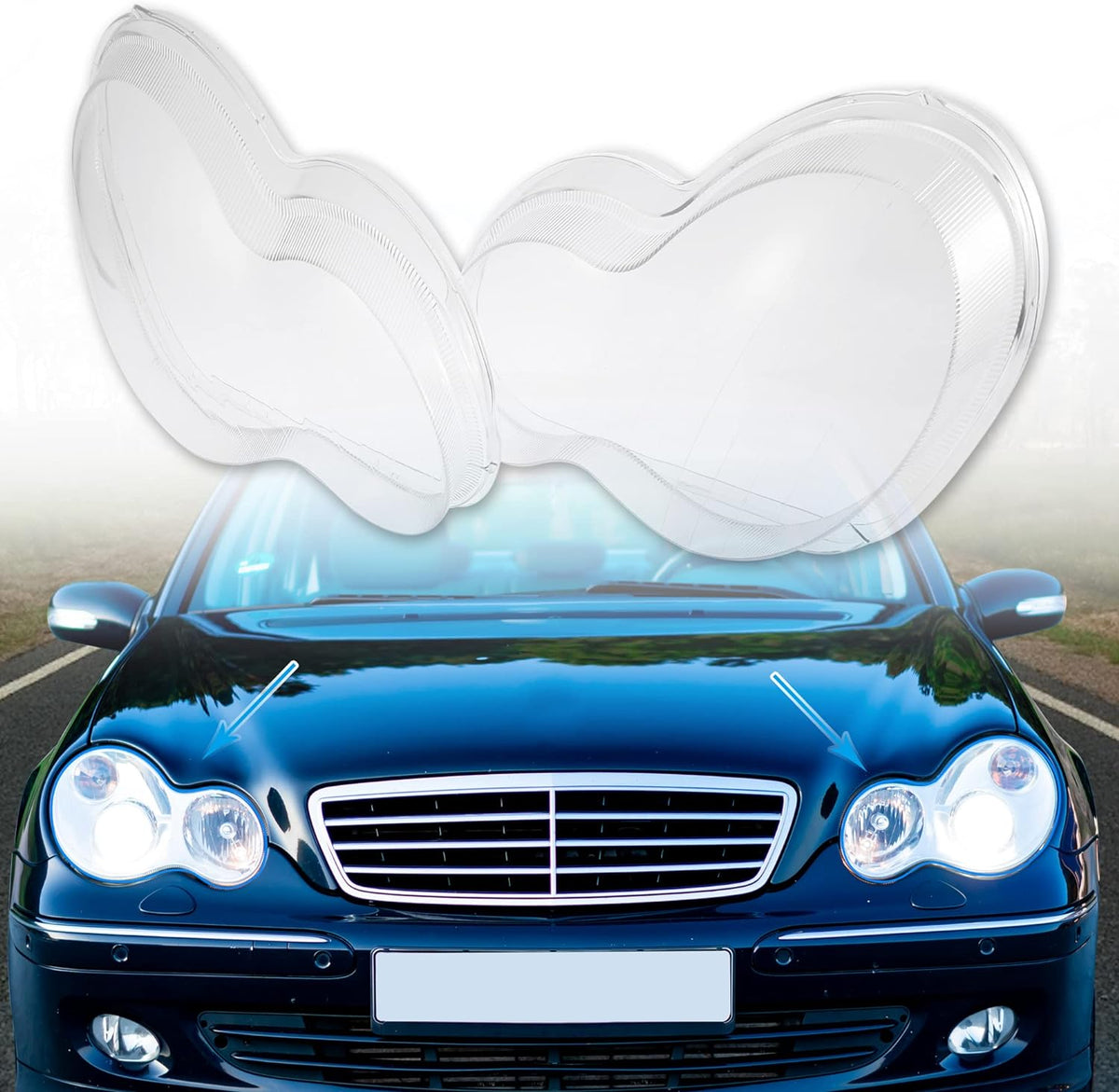 Front Headlight Glass Compatible With Mercedes-Benz W203 (2000-2007)
