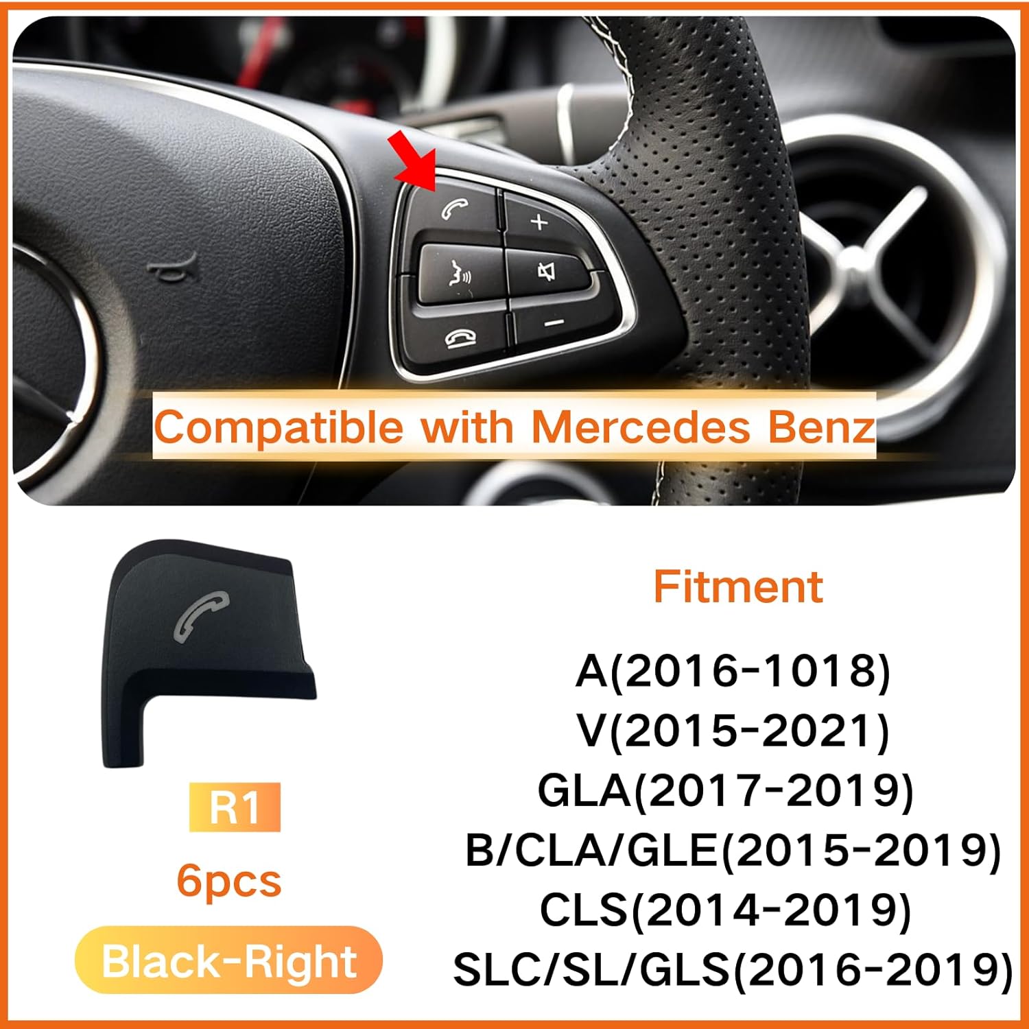 Steeromg wheel buttons Black Left:A09990506009107  Black Right:A09990507009107 Compatible With Mercedes Benz A/B/CLA/CLS/GLA/SL/SLC/GLS/GLE  W166 W156 W246 W176 W117 W218 W231 W172 W292