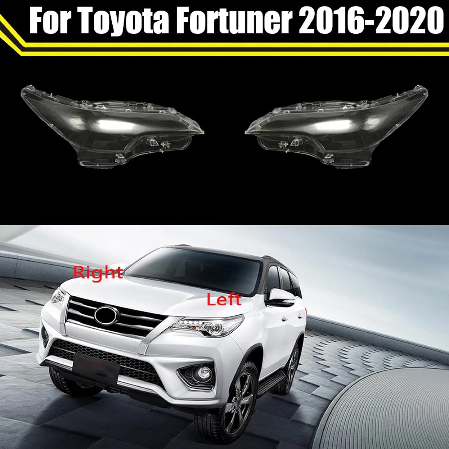 Car Headlight Lens Cover Front Transparent Lampshade Headlamp Cover compatible for ToyotaFortuner-201619.