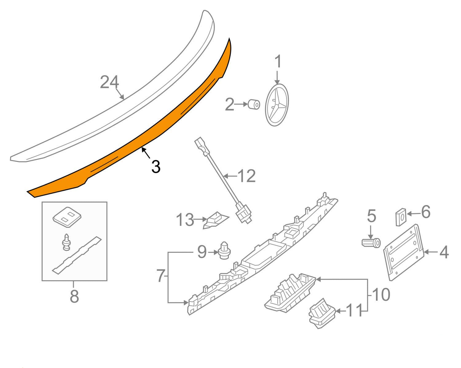 Rear Trunk Chrome 2057430082 Compatible With MERCEDES BENZ C-CLASS W205 2015-2020 Tag No.207