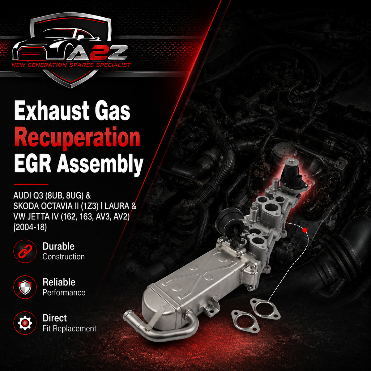 Exhaust Gas Recuperation EGR Assembly 03L131512DQ 03L131512N 03L131512BL Compatible With AUDI Q3 (8UB, 8UG) & SKODA OCTAVIA II (1Z3) | LAURA &  VW JETTA IV (162, 163, AV3, AV2)