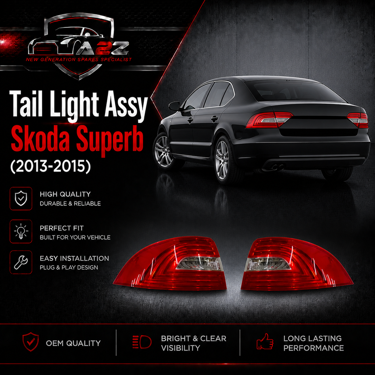 Tail Light Assy Set Left 3T5945095A & Right 3T5945096A Compatible With Skoda Superb (2013-2015) Tag No.178