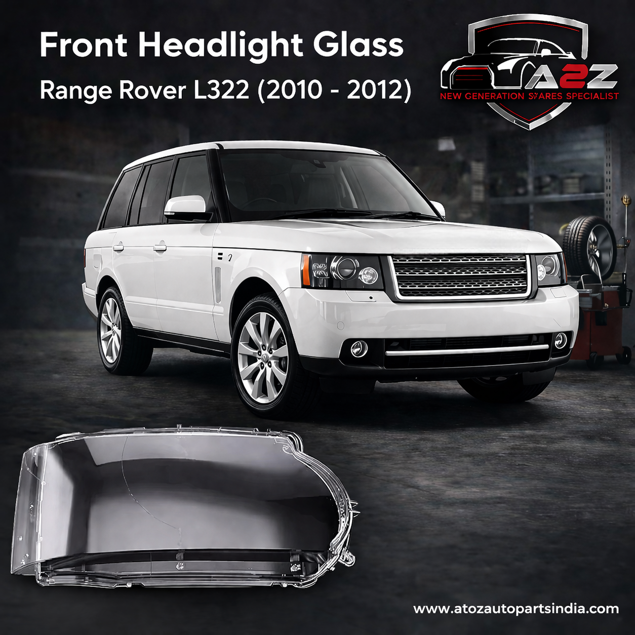 Front Headlight Glass Compatible with Land Rover Range Rover L322 (2010 - 2012).