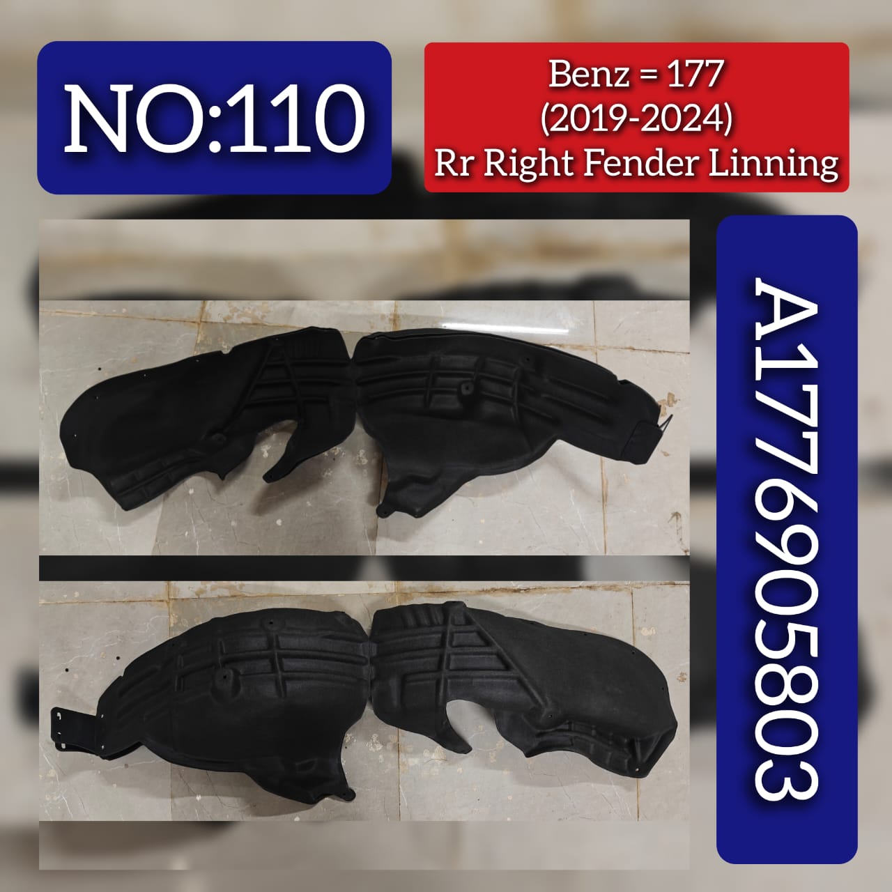 Rear Right Fender Linning A1776905803 1776905803 Compatible With Mercedes Benz For CLA Class (W177) (2019-2024) Tag No.110