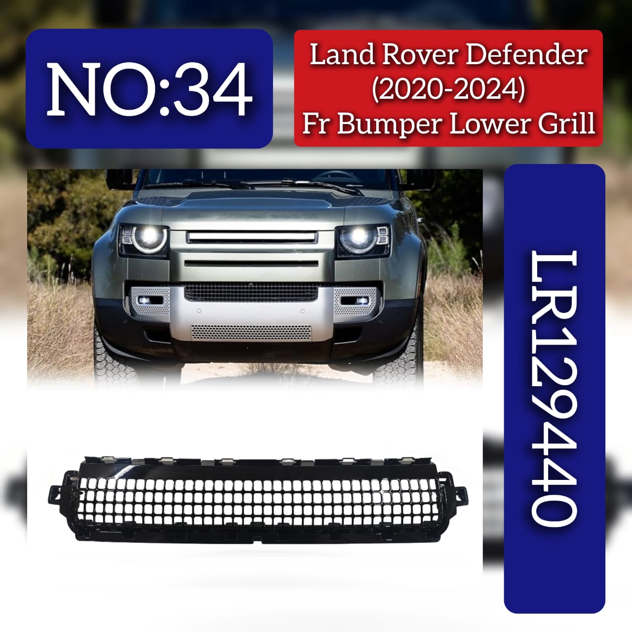 Front Bumper Lower Grill LR129440 Compatible With Land Rover Defender (L663) (2020-2024) Tag No.34