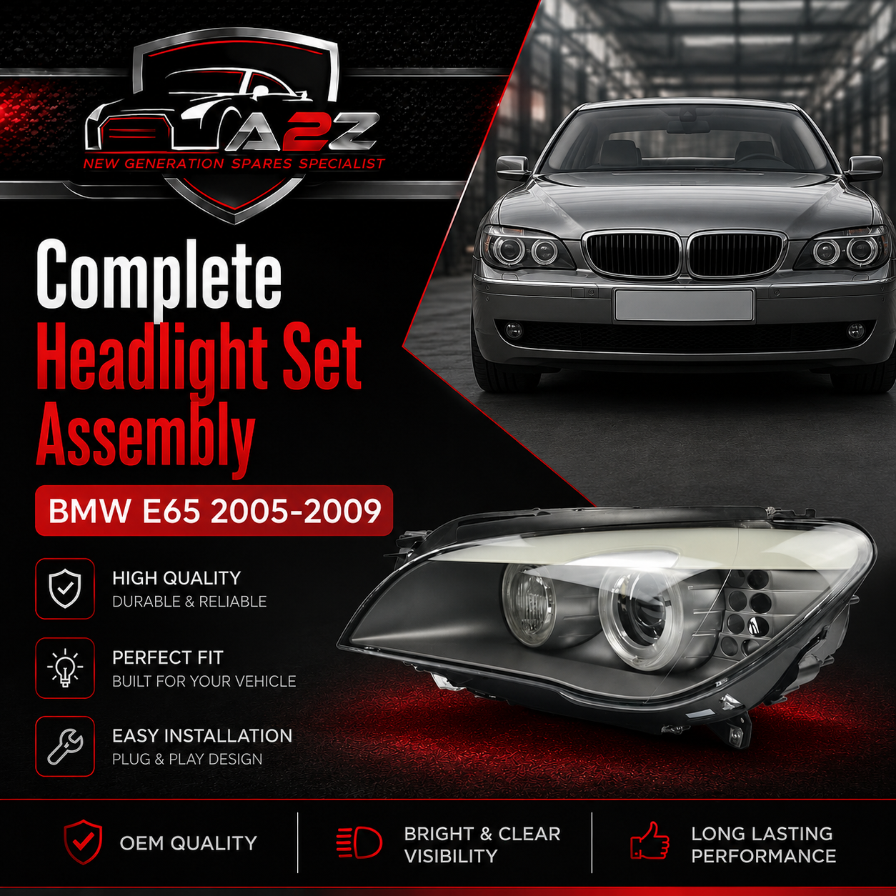Complete Headlight Set Left 63127162111 & Right 63127162112 Compatible With BMW E65 2005-2009