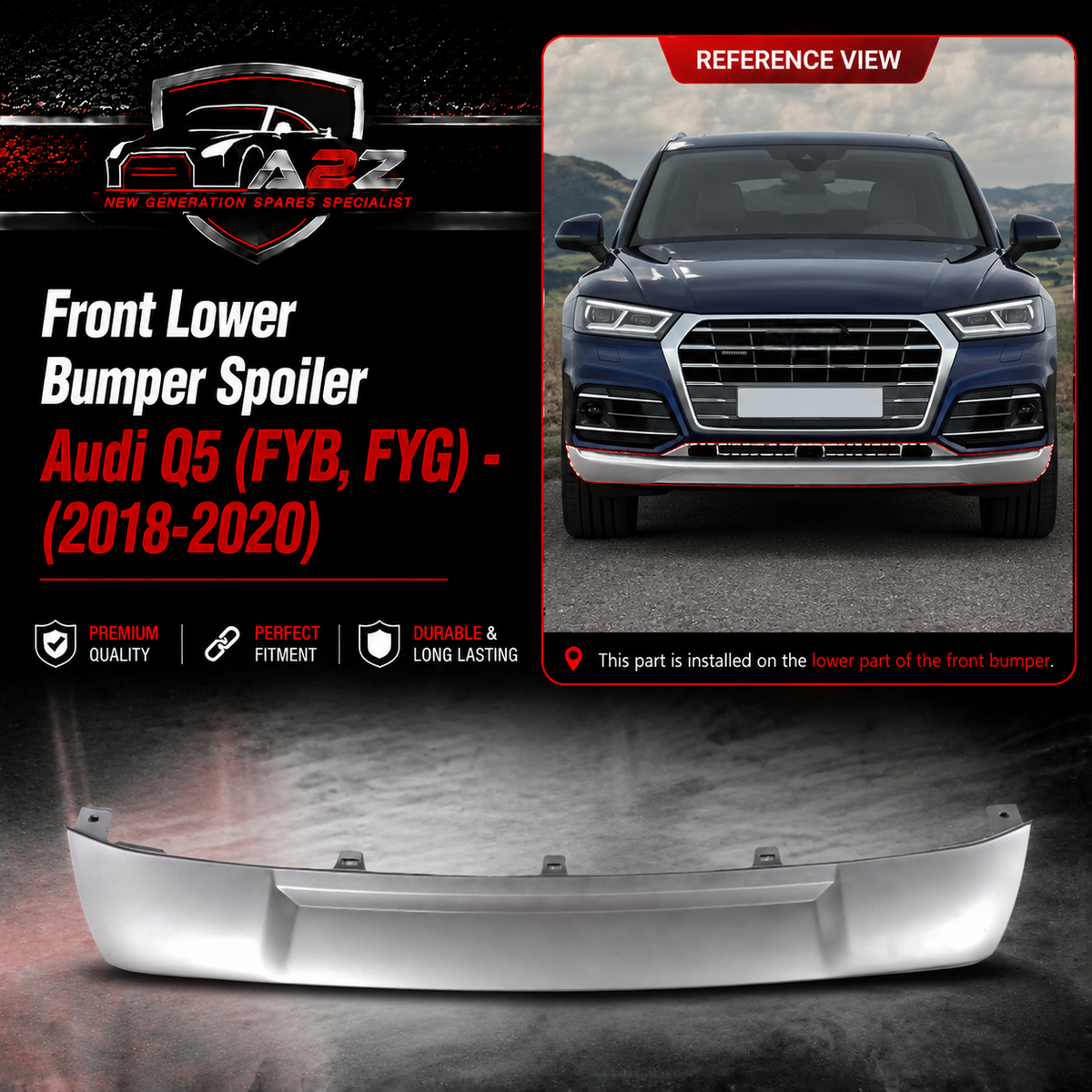 Front Lower Bumper Spoiler 80D807531BTB2 Compatible With Audi Q5 (FYB, FYG) - (2018-2020) Tag No.93