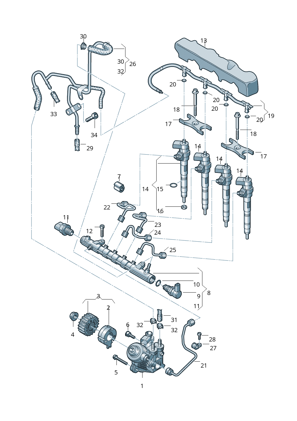 Fuel Injector Return Line Pipe 04L130235J Compatible With AUDI A3 Q3 & SKODA KODIAQ I (NS6, NS7, NV7)