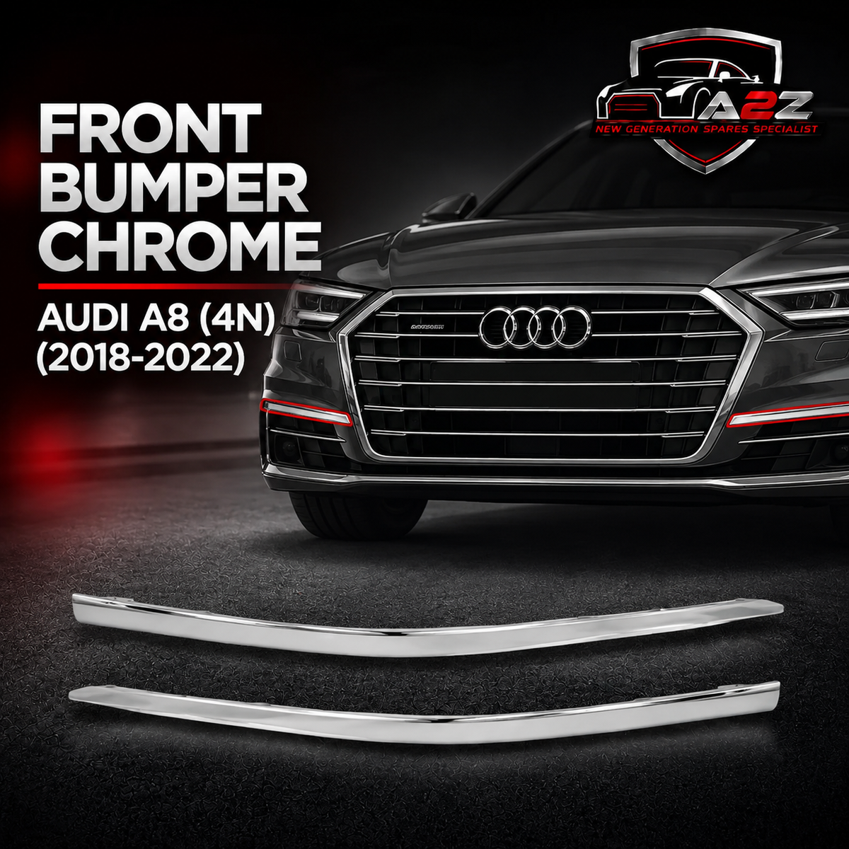 Front Bumper Chrome Left 4N08533332ZZ & Right 4N08533342ZZ Compatible With Audi A8 (4N) (2018-2022) Tag No.174