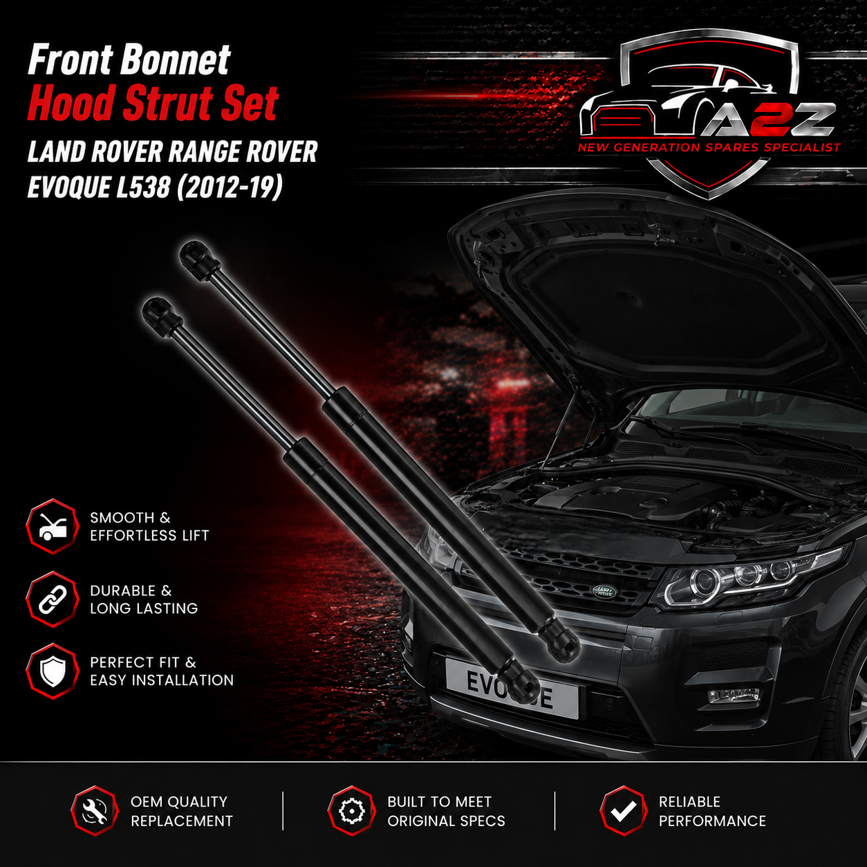 Front Bonnet Hood Strut Set LR025400 Compatible With LAND ROVER RANGE ROVER EVOQUE (L538)