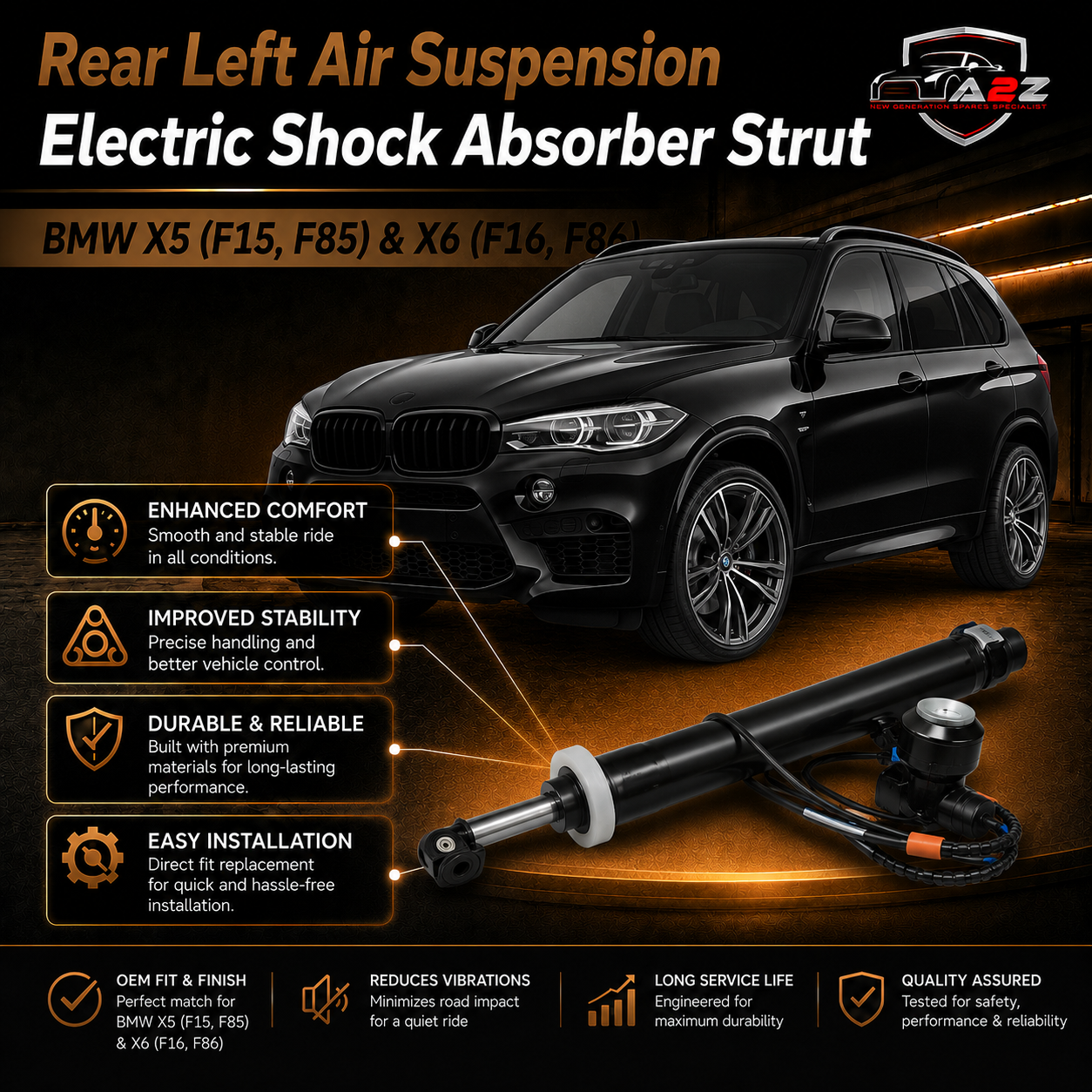 Rear Left Air Suspension Electric Shock Absorber Strut 37106875087 Compatible With BMW X5 (F15, F85) & X6 (F16, F86)