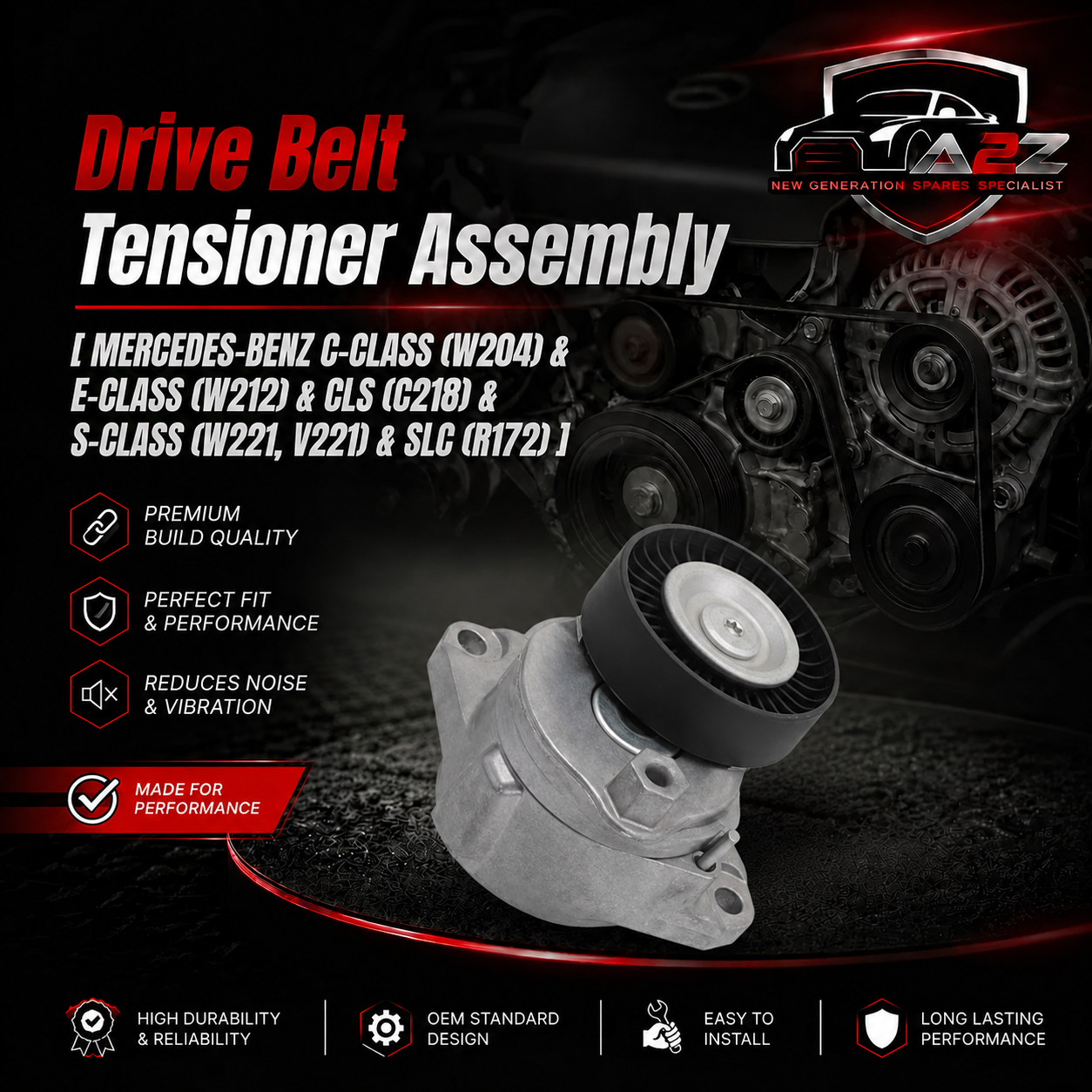 Belt Tensioner With Pulley 2712000470 1562020619 A0002021619 Compatible with MERCEDES-BENZ C-CLASS (W204) & E-CLASS (W212) & CLS (C218) & S-CLASS (W221, V221) & SLC (R172) Tag no : 5