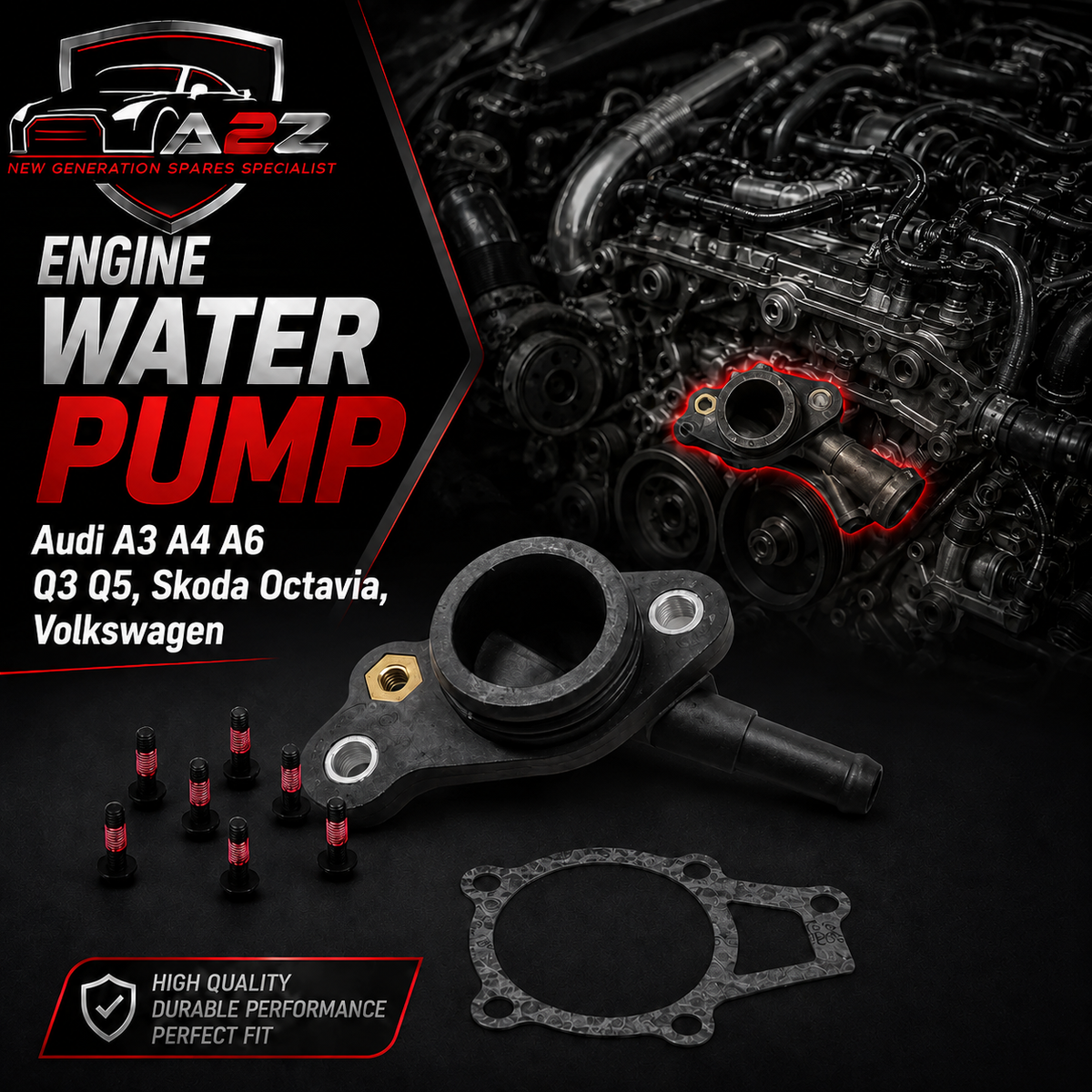 Engine Water Pump 06K121132 Compatible With Audi A3 A4 A6 Q3 Q5, Skoda Octavia, Volkswagen
