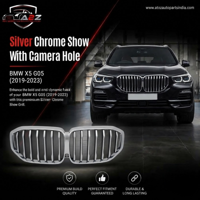 Silver Chrome Show Grill With Camera Hole 51137454887 Compatible With BMW X5 G05 (2019-2023)