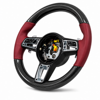 Carbon Fiber & Burgundy Smooth Leather Steering Wheel Compatible With Porsche All Models