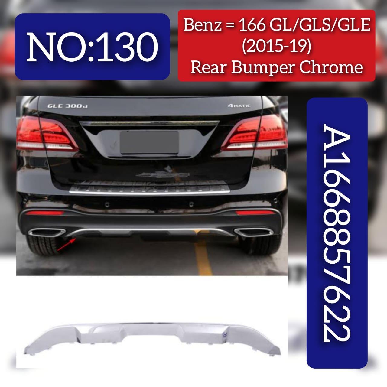 Rear Bumper Chrome 1668857622 Compatible With MERCEDES-BENZ GL-CLASS W166 & GLE W166 & GLS W166 2015-2019 Tag No.130