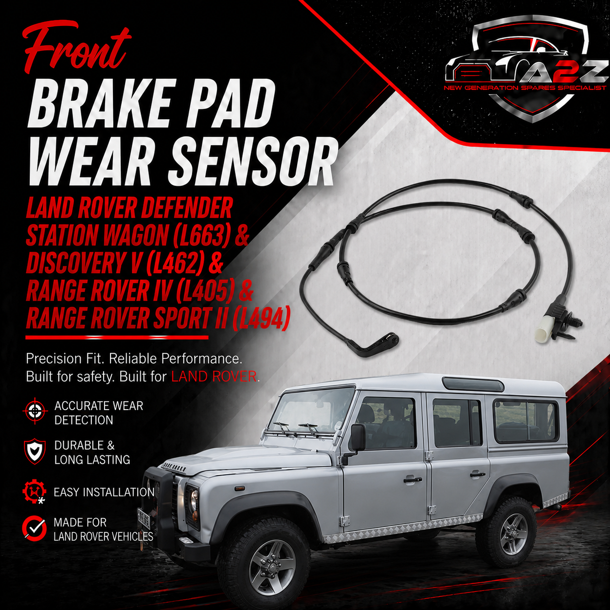 Front Brake Pad Wear Sensor LR098988 Compatible With  LAND ROVER DEFENDER Station Wagon (L663) & DISCOVERY V (L462) & RANGE ROVER IV (L405) & RANGE ROVER SPORT II (L494)