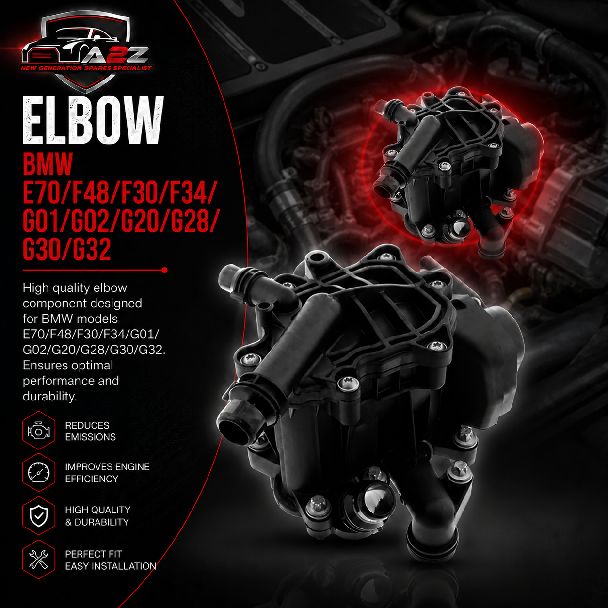 Elbow 11537644811 Compatible With BMW (E70/F48/F30/F34/G01/G02/G20/G28/G30/G32) Tag No.104