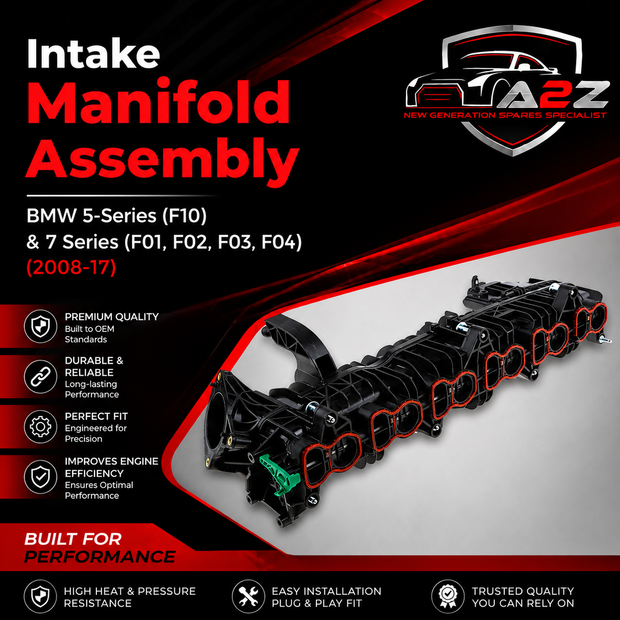 Intake Manifold Assembly 11617807991 Compatible With BMW 5 Series (F10) & 7 Series (F01, F02, F03, F04) & X3 (F25)  & X5 (F15, F85) & X6 (F16, F86)