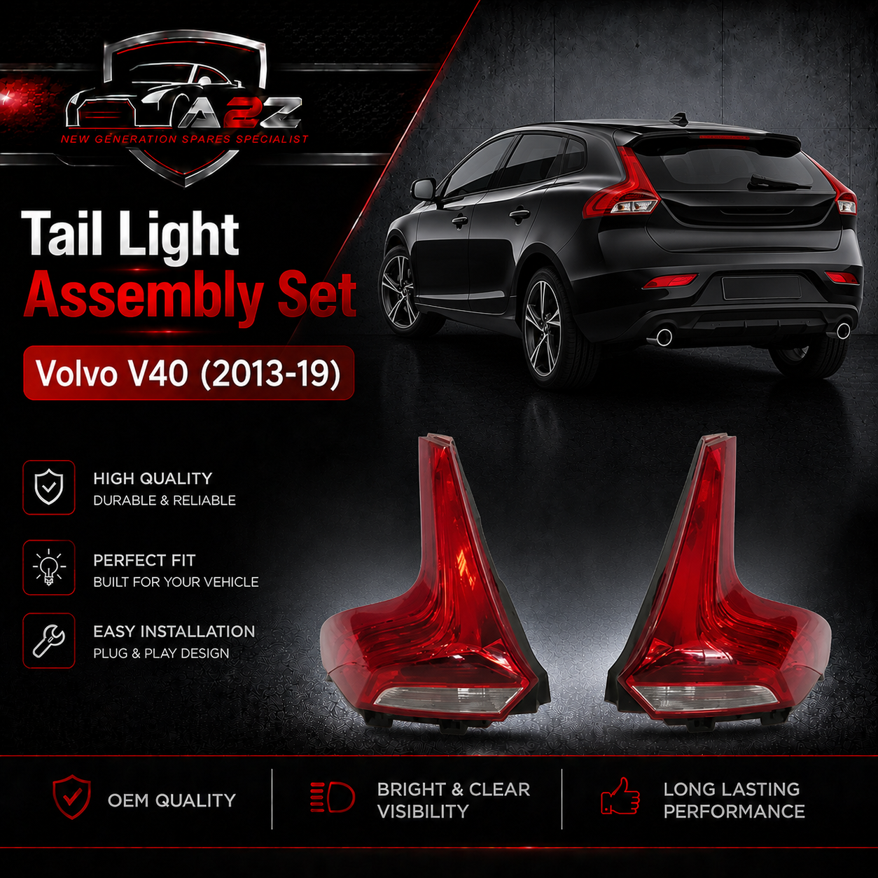 Complete Tail Light Assembly Left 31395844 & Right 31395845 Compatible With Volvo V40 (2013-19)