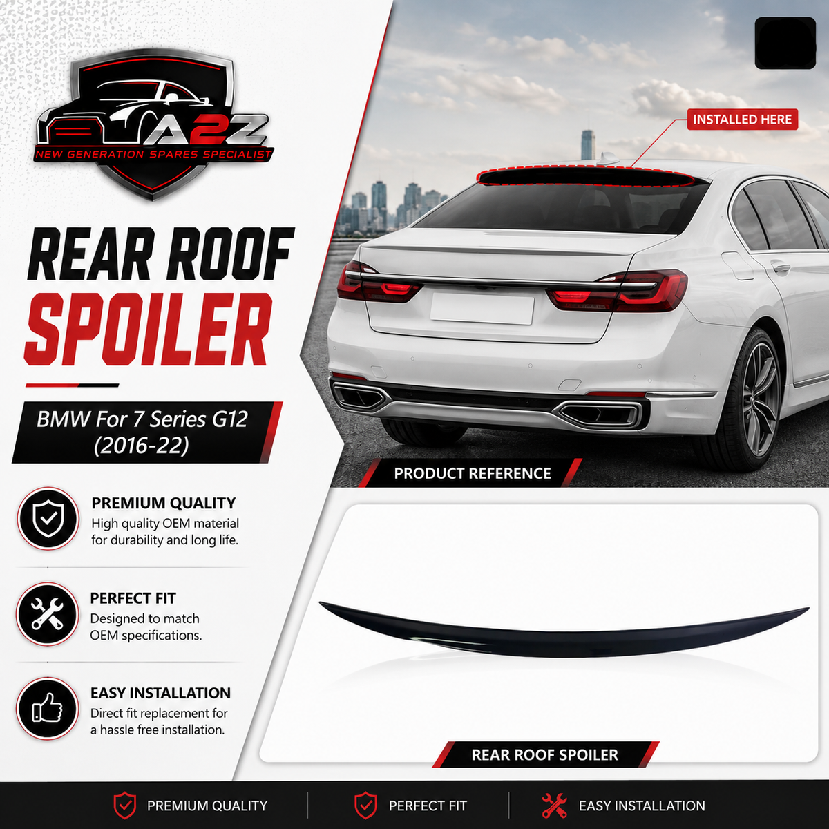 Rear Roof Spoiler BMRS15 Compatible With BMW For 7 Series G12 (2016-22)